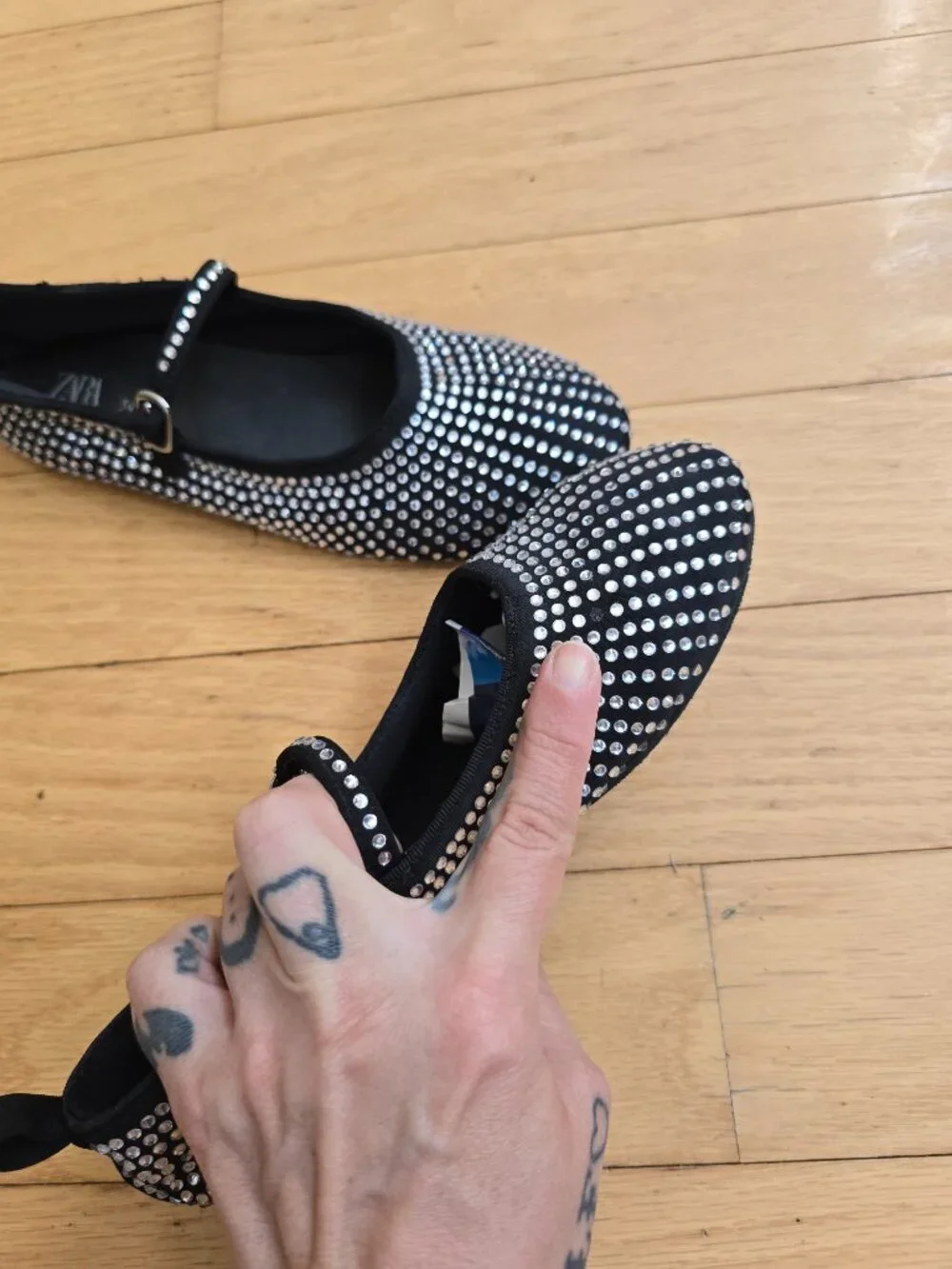 Zara | silver rhinestone black BalletCore falts | KIDS 3